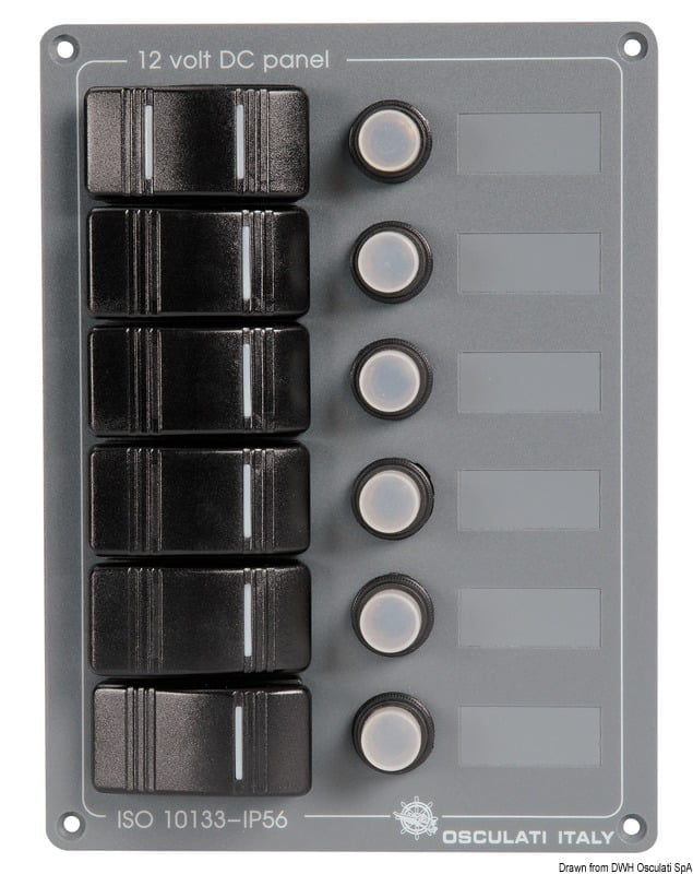 Vertikale Schaltpanel aus Aluminium 6-Schalter - Art. 14.845.06, Bootszubehör, Yachtzubehör